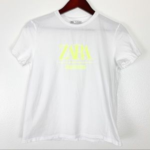 ZARA WHITE WITH NEON GREEN LETTERS